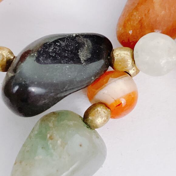 Vintage 1960s Long Gemstone Necklace 34" Jadeite Amethyst Carnelian Onyx Quartz - Picture 9 of 10